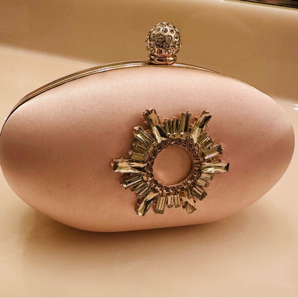 Peachy Embellished Satin Gala Clutch